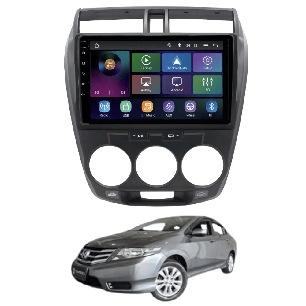Central Multimídia MP5 Honda City 09/14 Ar Analógico Tela de 9p Carplay e Android Auto Sem Fio - RS-9200BR Pro Line