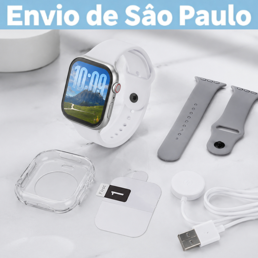 Relógio Inteligente Original W9 MINI 38mm/45mm 2Pulseiras Tela Touch HD Chamadas Bluetooth Zappe Notificações Smartwatch