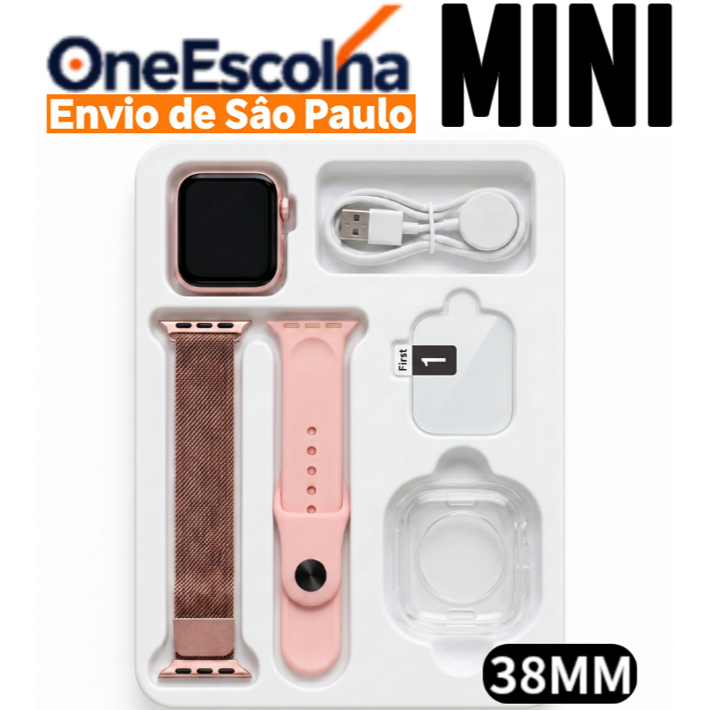 Relógio Inteligente Feminino 38mm MINI Pantalla de toque de alta definição, Chamada Bluetooth, Original Smartwatch Rosa