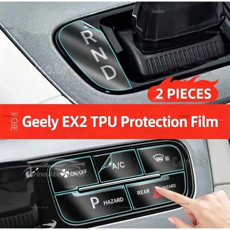 Adequado para película protetora do botão de câmbio Geely Ex2, película protetora interna do controle central de câmbio,
