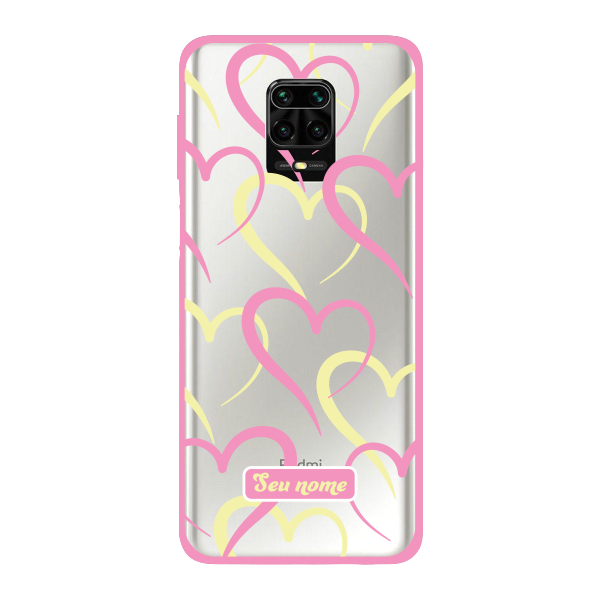 Capinha para Xiaomi RedMi Note 9 Pro Max Anti Impacto Personalizada - Corações Amarelo e Rosa com nome