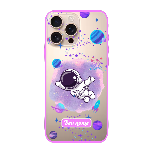 Capinha para iPhone 16 Pro Max Anti Impacto Personalizada - Astronauta Transparente com nome