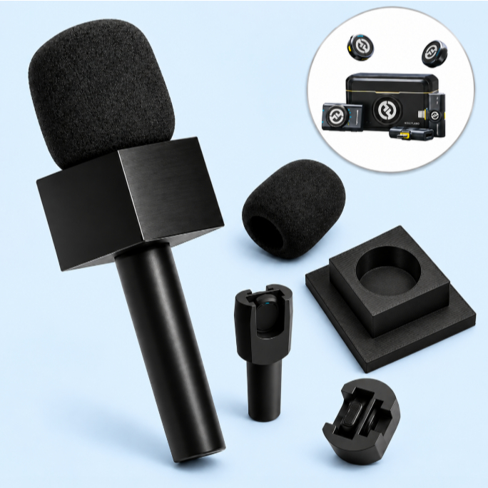 Kit Suporte Microfone de Lapela com Bastão + Canopla + Espuma Antivento para Hollyland Lark M2 M1 A1 ou outros