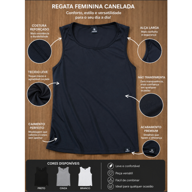 Blusa Regata Feminina Canelada Virginia tendencia moderna versatil moda verao