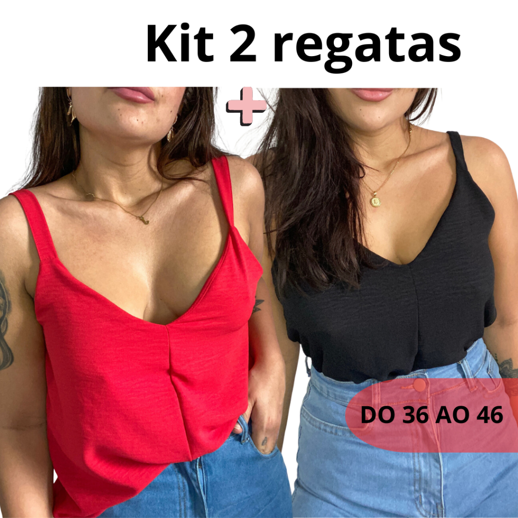 Kit 2 Blusas Feminina Regata Alça Fina Duna Tendência