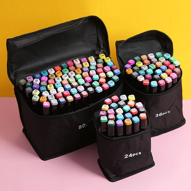 24/30/36/48/60/80/100 Colors Oily Dual Head Marker Pen Art Assembly for Students School Supplies