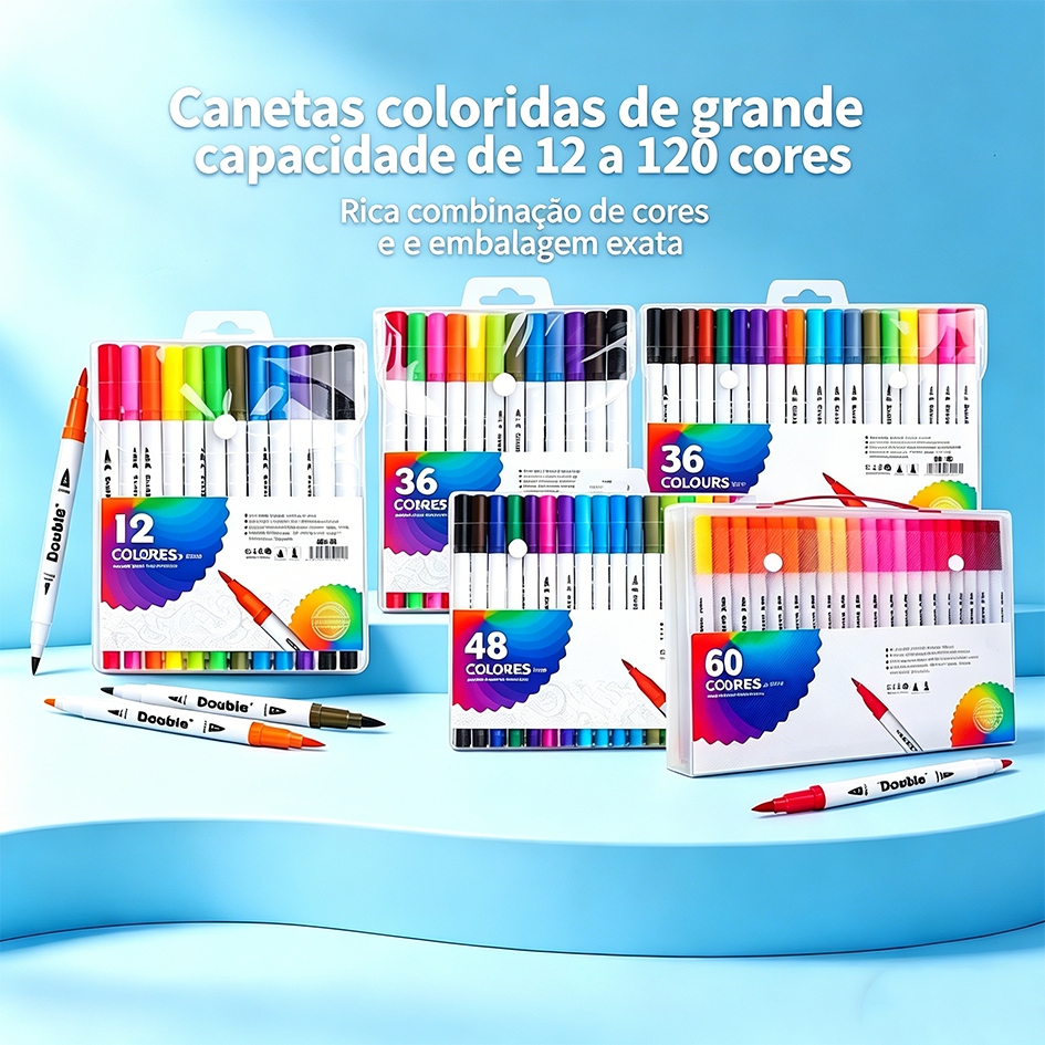 Kit 36/48/60/80/100/120 2-in-1 Brush Lettering Pen and Fine Tip Dual Pen Coloring Drawing Marker