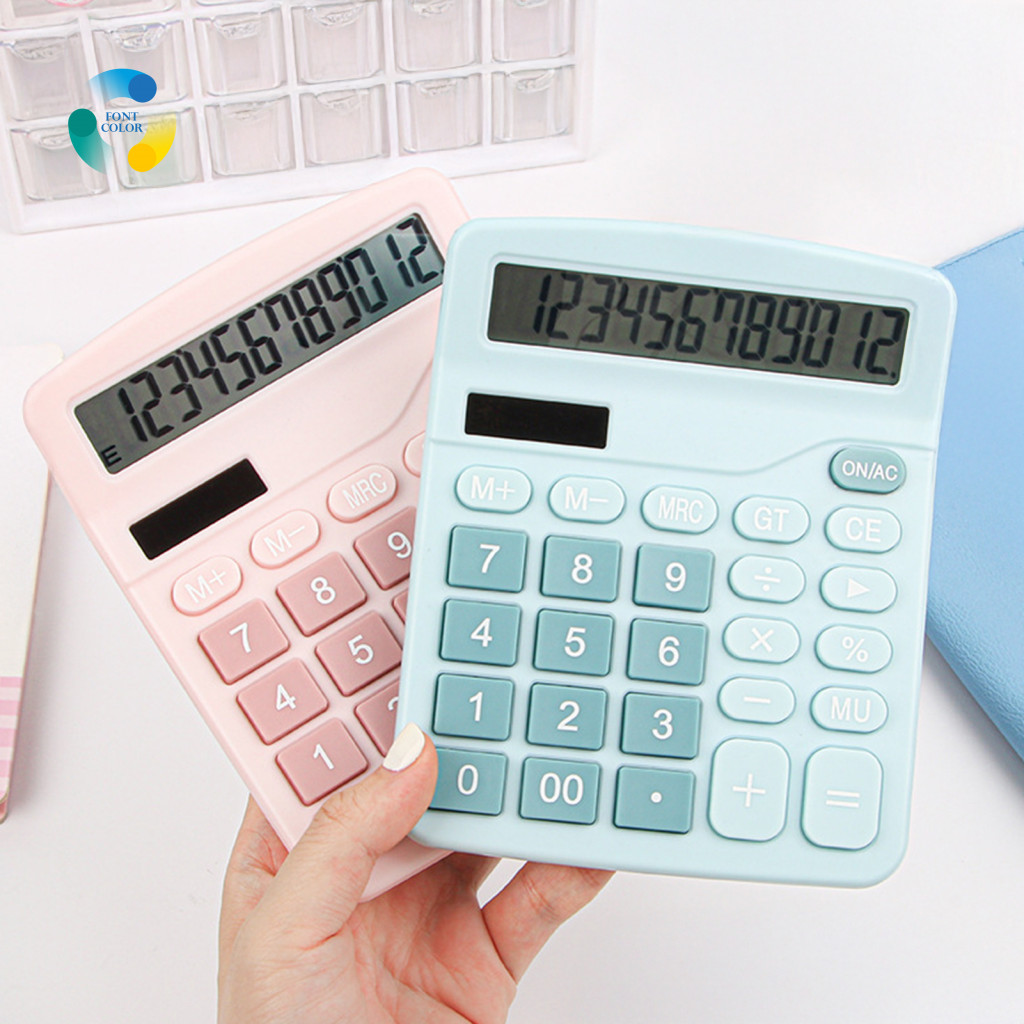 Solar Calculator for Office Display for Students Dual Battery Power Lcd Portable Macaron Pink Blue Ideal for Accounting