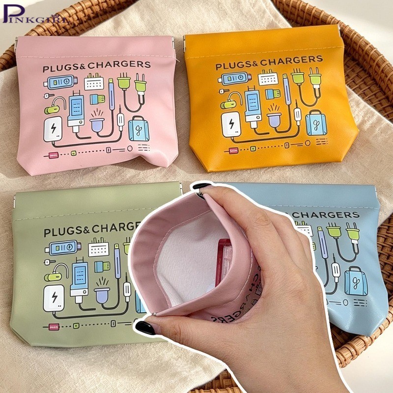 [Chic] Mini Bolsa Organizadora De Cabos Portátil De 3-1 Unidades-Couro PU-Abertura De Sucção Com Mola-De Viagem Para Car
