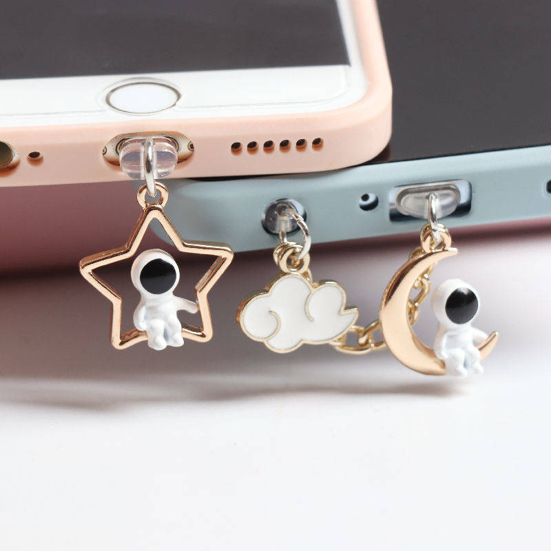 Astronauta Star Moon Cloud Universal Mobile Phone Anti-Dust Plug 3D Fone De Ouvido Porta De Carregamento Meninas Casal Pingente Tridimensional Adequado Para Android , Tipo c Pó