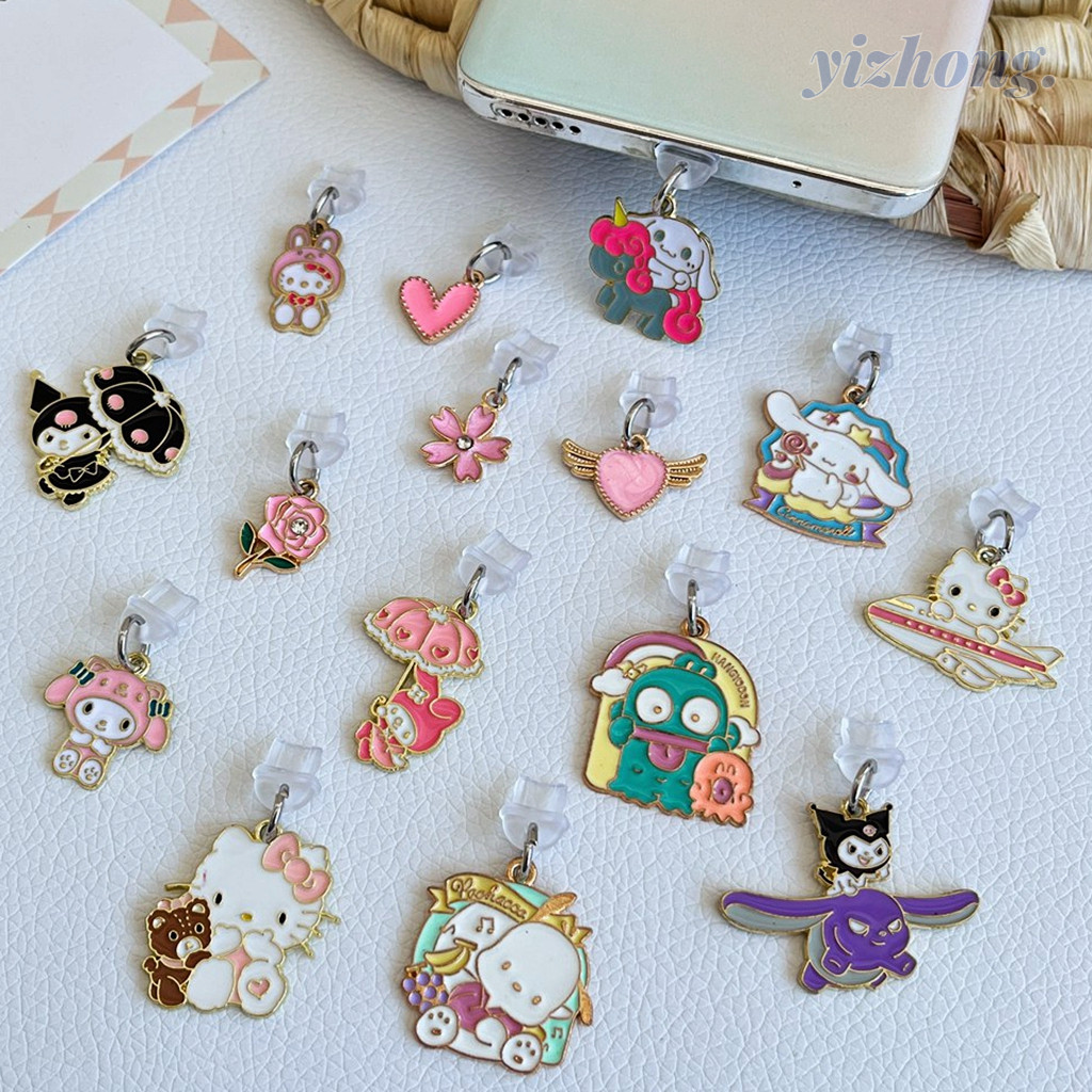 Plugue Contra Poeira Para iPhone Fone De Ouvido Celular Tipo-C Android Cartoon Hello Kitty Melody Kuromi Hangyodon Love