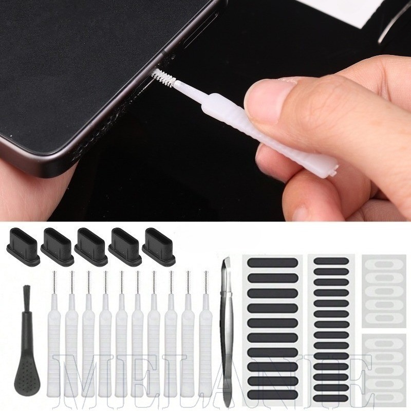Kit De Limpeza De Porta De Carregamento De Telefone-Plugue De Poeira Carregador-Limpador De Fones De Ouvido Portátil-Esc