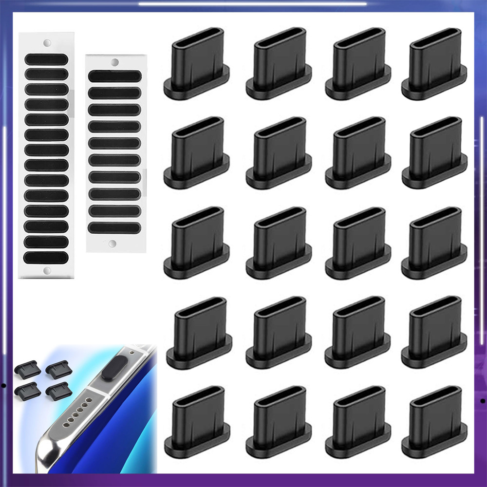 Kit 22 peças Plugue de poeira para USB C preto + 2 adesivos – Proteção contra Poeira, para Celulares e Fones de Ouvido