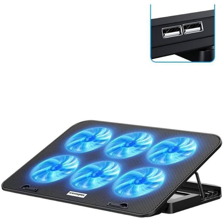 Base de Resfriamento para Laptop com 6 Ventiladores, LED RGB, Ajustável, 12-17