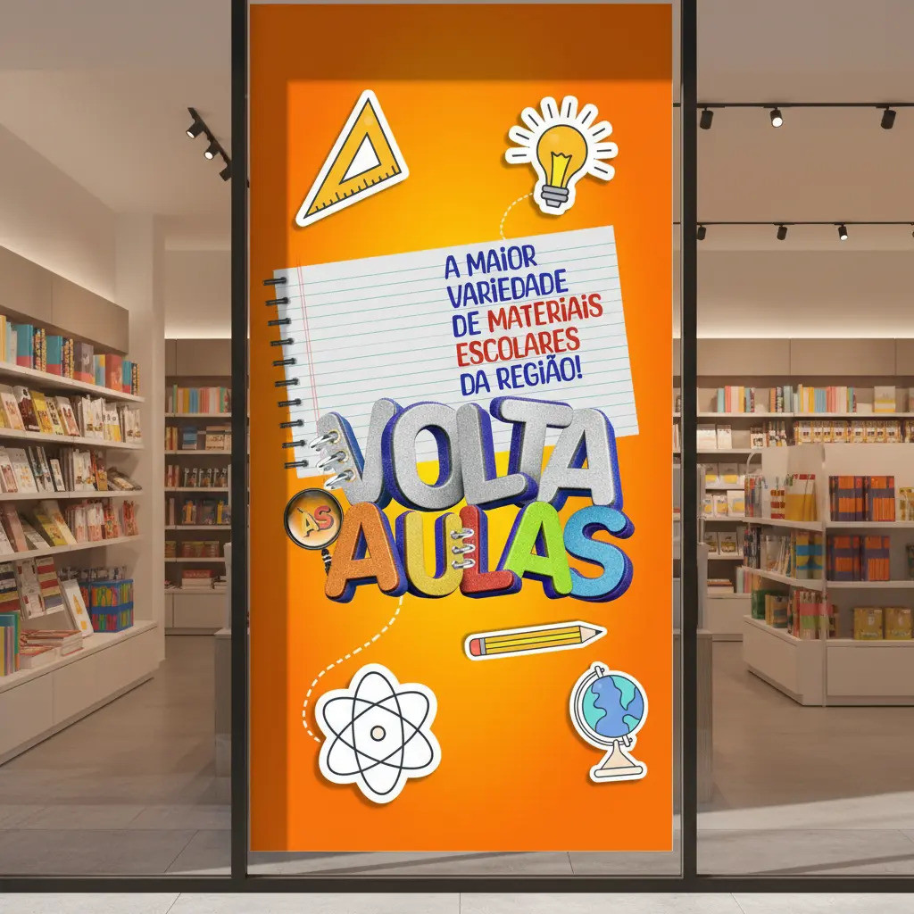 Adesivo Vitrine Volta As Aulas 04 100x50cm Laranja