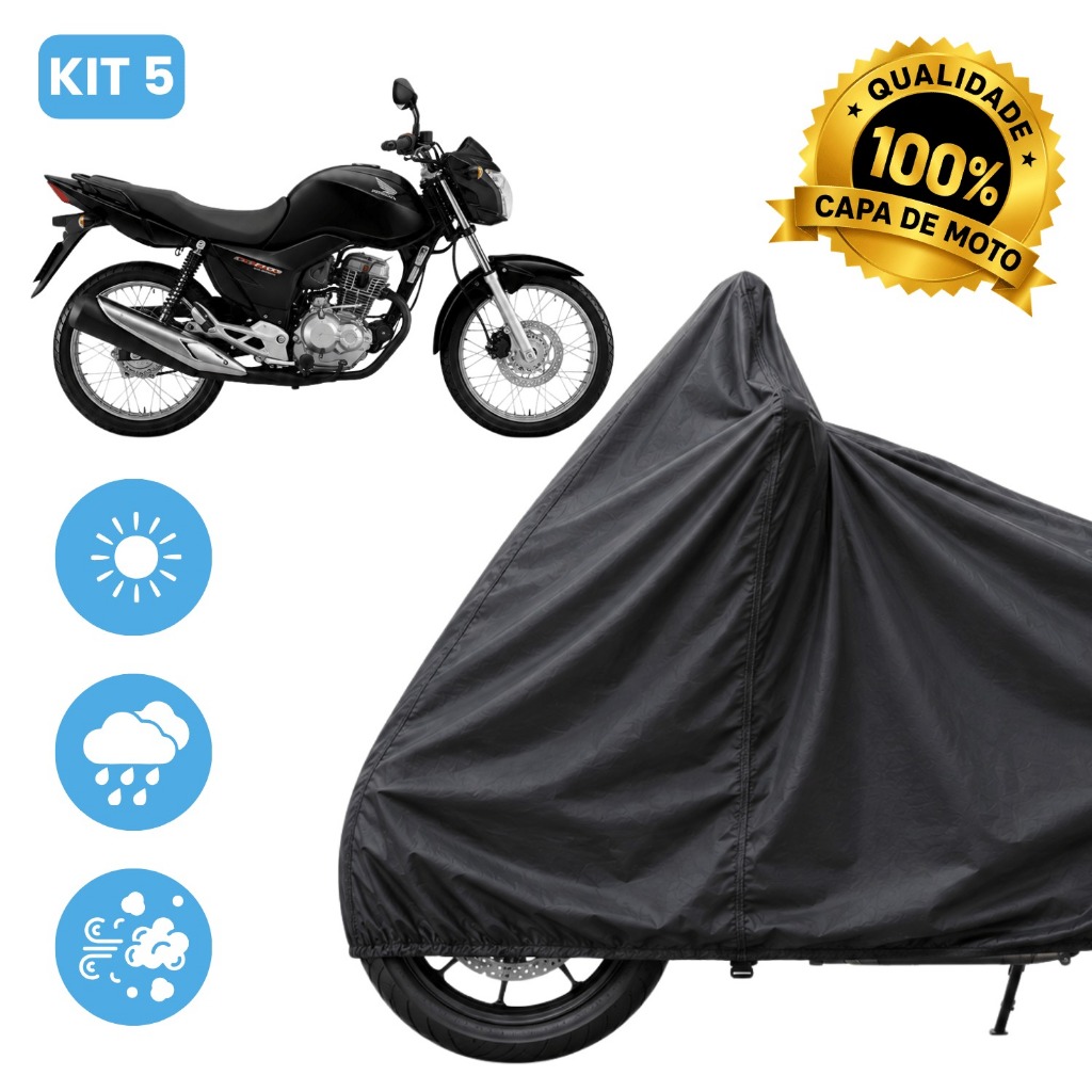 Kit 5 Capas de Moto FAN/TITAN/XRE Impermeável Térmica Couro Courvin Sol Chuva Poeira Elétrica e Convencional P M G
