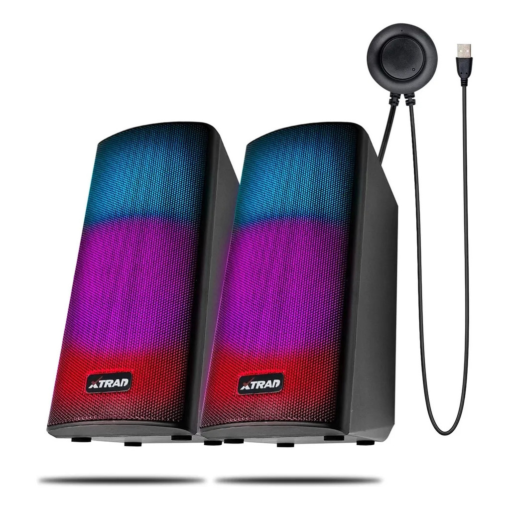 🔊🎮 CAIXA DE SOM GAMER PARA PC E NOTEBOOK XTRAD — ILUMINAÇÃO LED RGB GRADIENT E CONTROLE DE VOLUME! ✨🌈