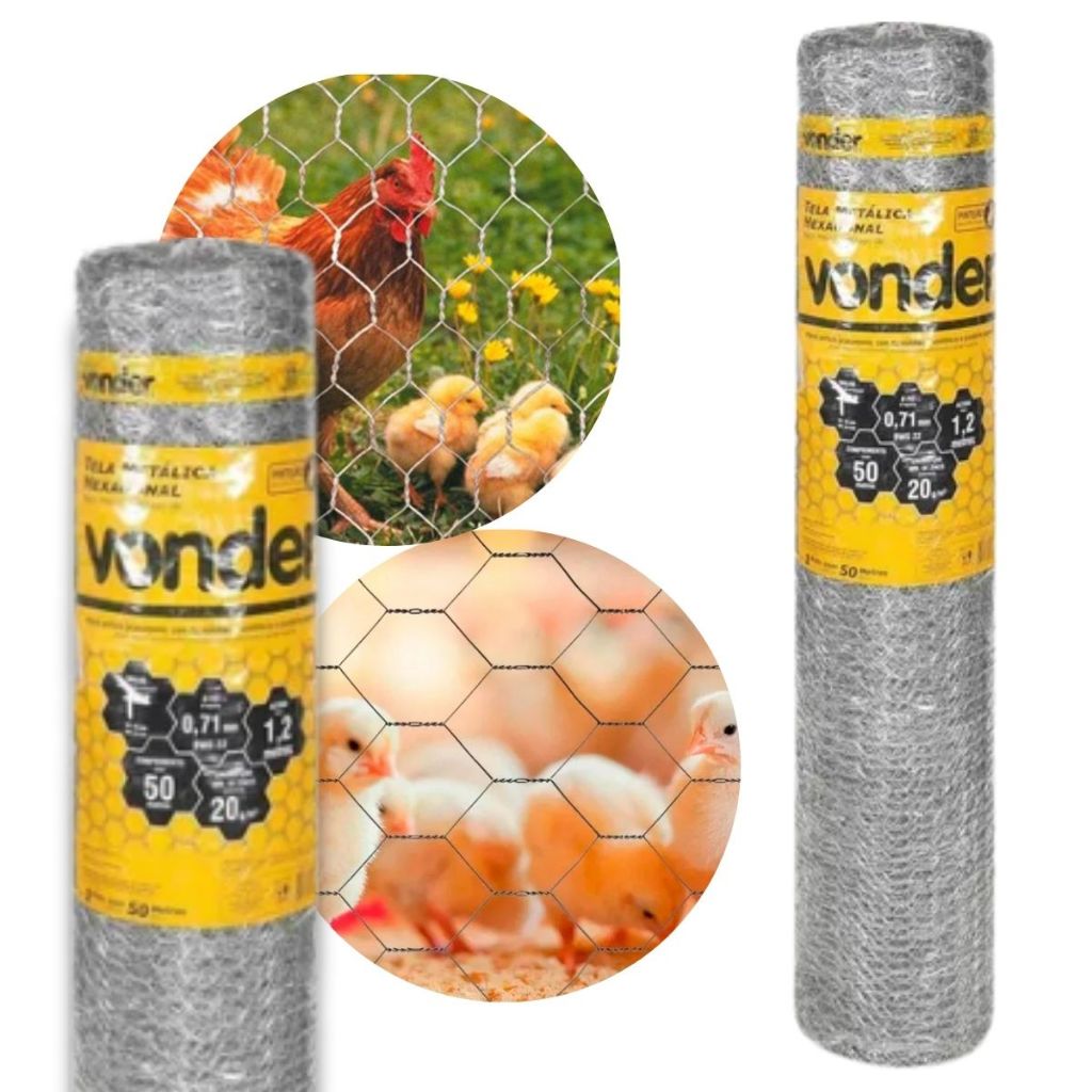 Tela Metálica Hexagonal Vonder Modelo Pinteiro Para Aves Pequenas Altura De 1,2m C/ 50 Metros Em Aço
