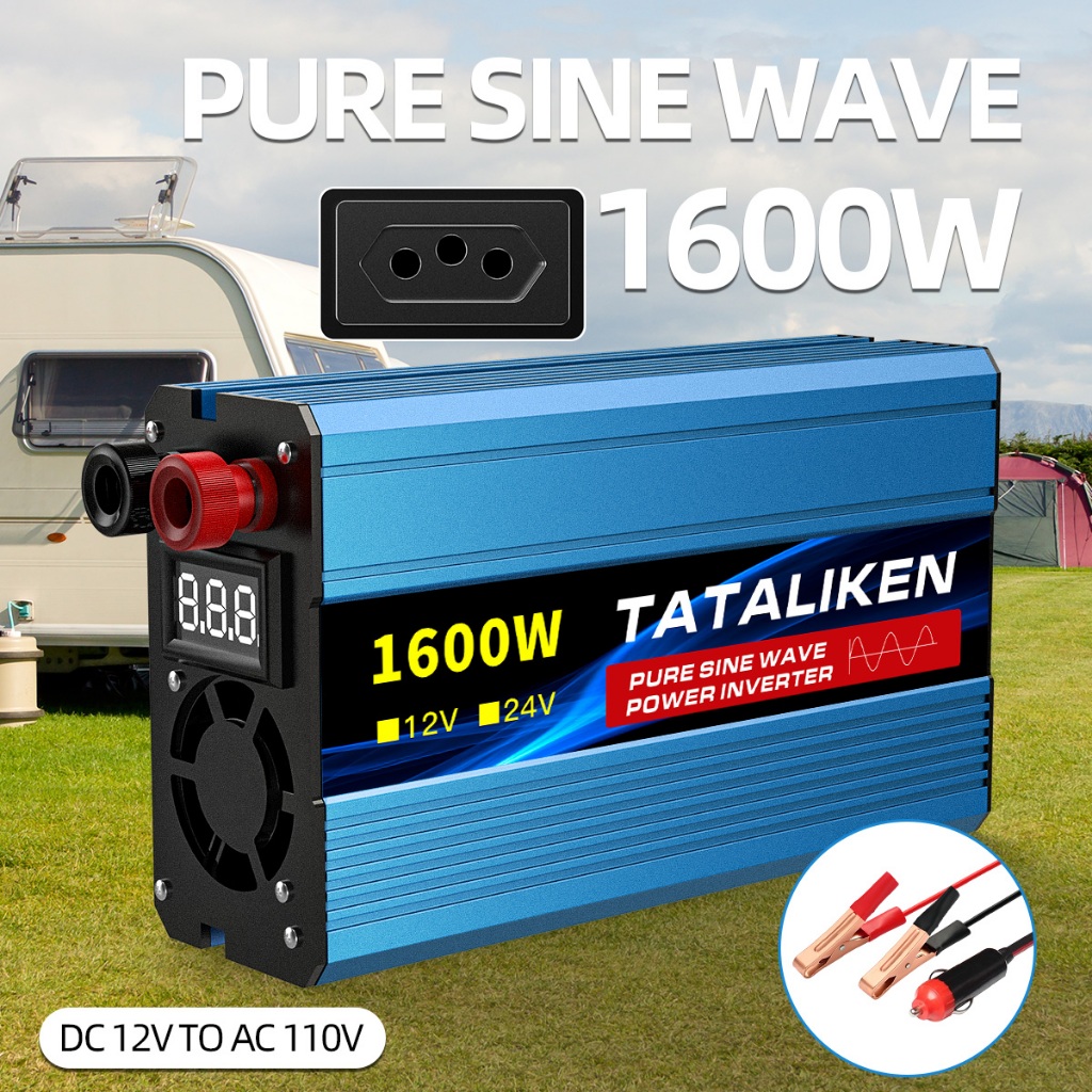 Inversor Onda Senoidal Pura 1600W Pico 12V/24V p/ 110V Tomada BR Silencioso Carro Motorhome Barco Solar Camping