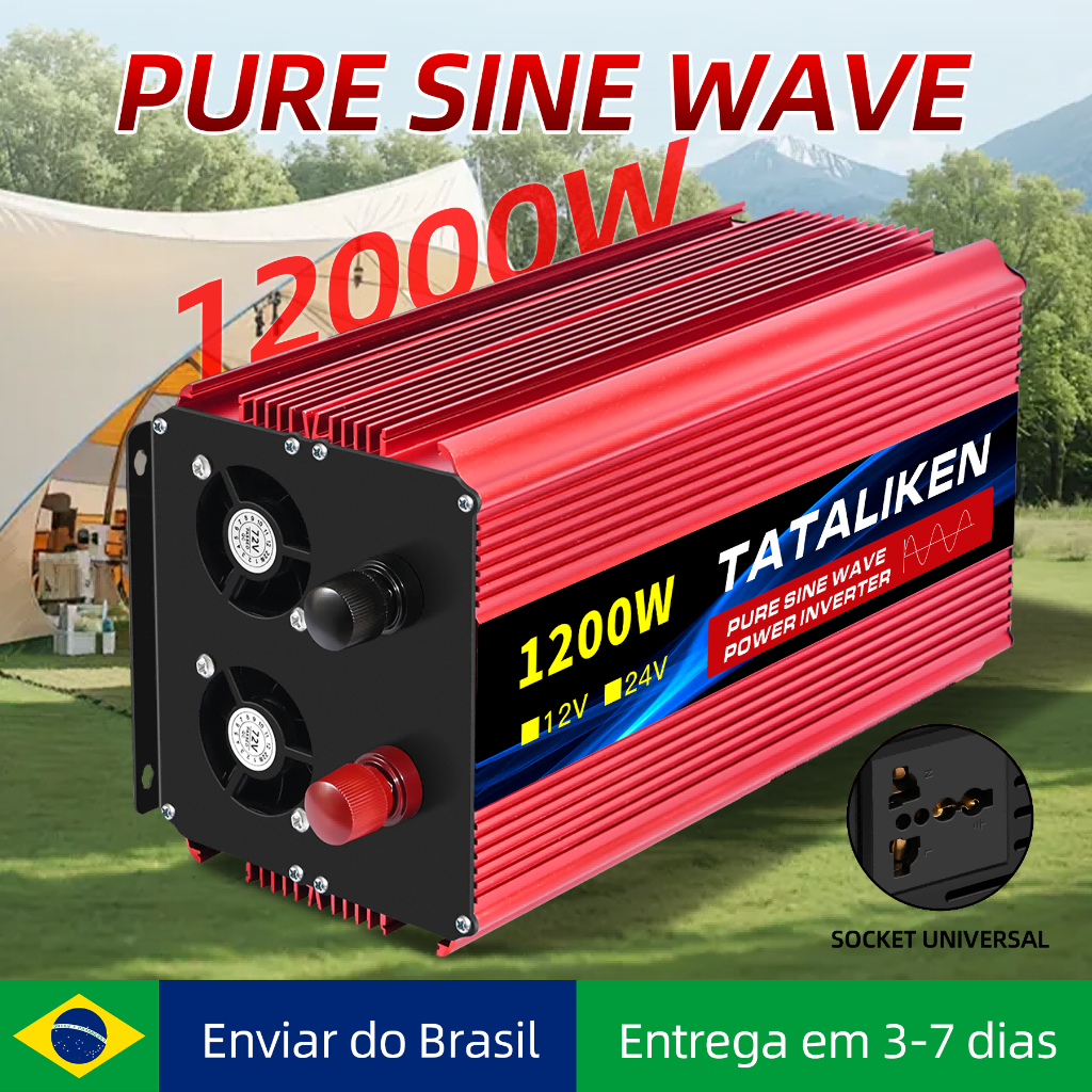 Inversor de Onda Senoidal Pura 12V/24V 110V 12000W Painel Solar para Carro Motorhome Geladeira Ar Condicionado Soldagem