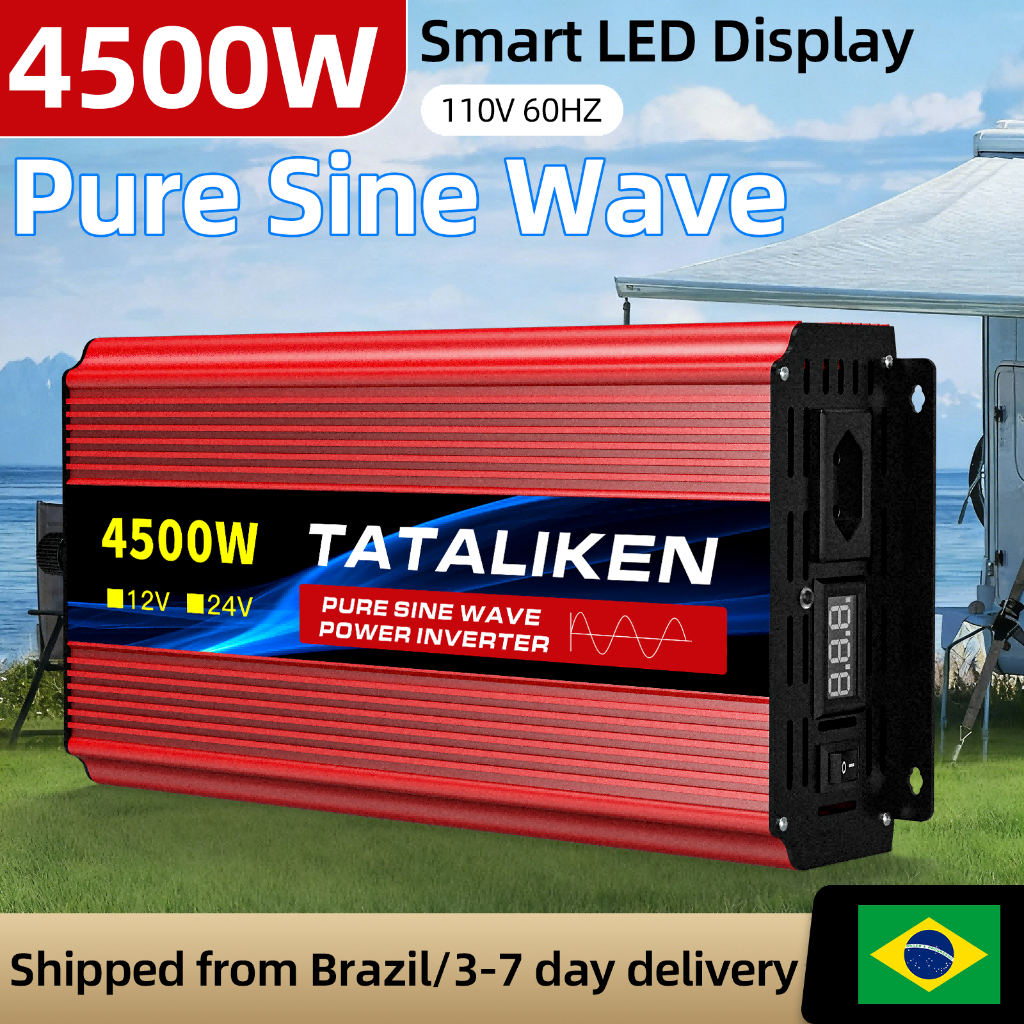 Inversor de Onda Senoidal Pura 12V/24V 220V 4500W Painel Solar para Carro Motorhome Geladeira Ar Condicionado Soldagem