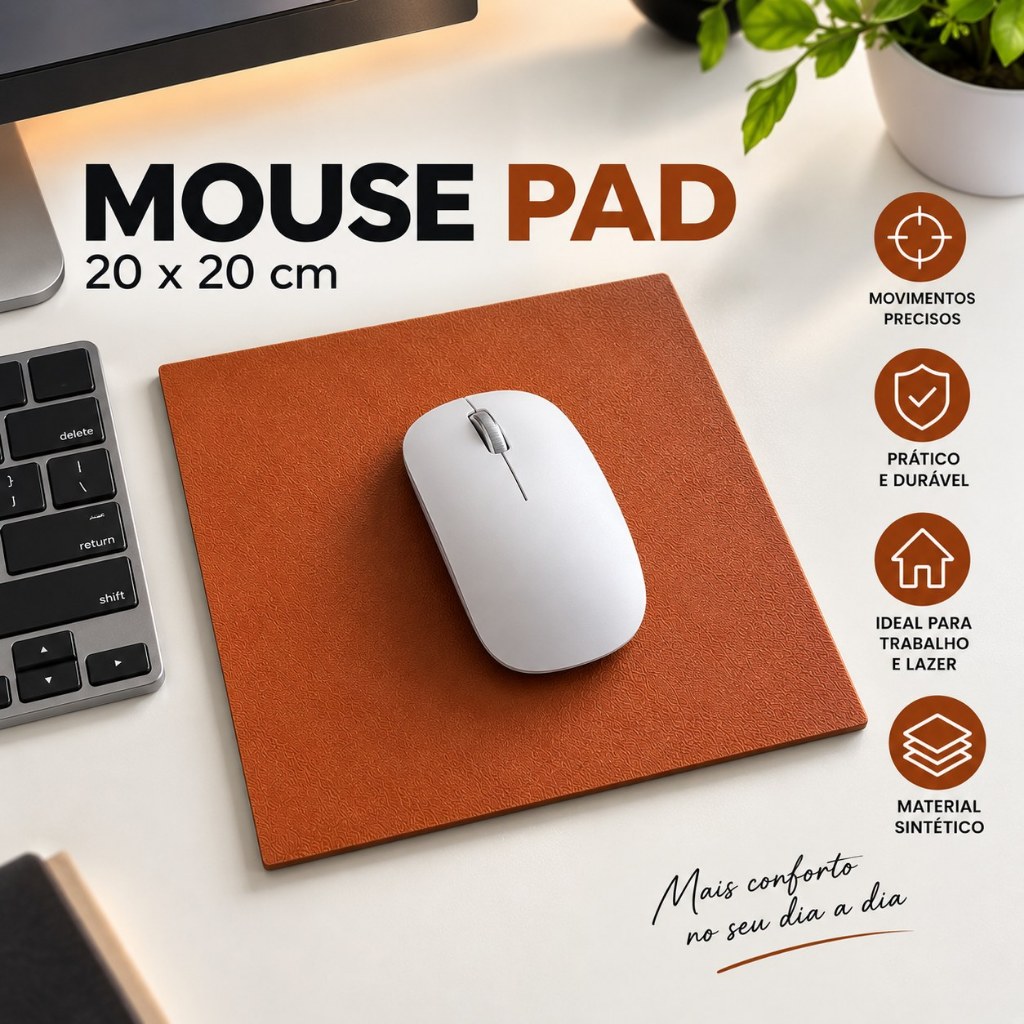 Mouse Pad 20x20cm Sintético para Mouse PC Notebook Trabalho Estudo Home Office