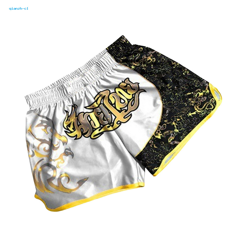 Training Shorts Lightweight Muay Thai Unisex Ice Silk Quick-dry Embroidered Elastic Waist Kickboxing Boxing Grappling Wo