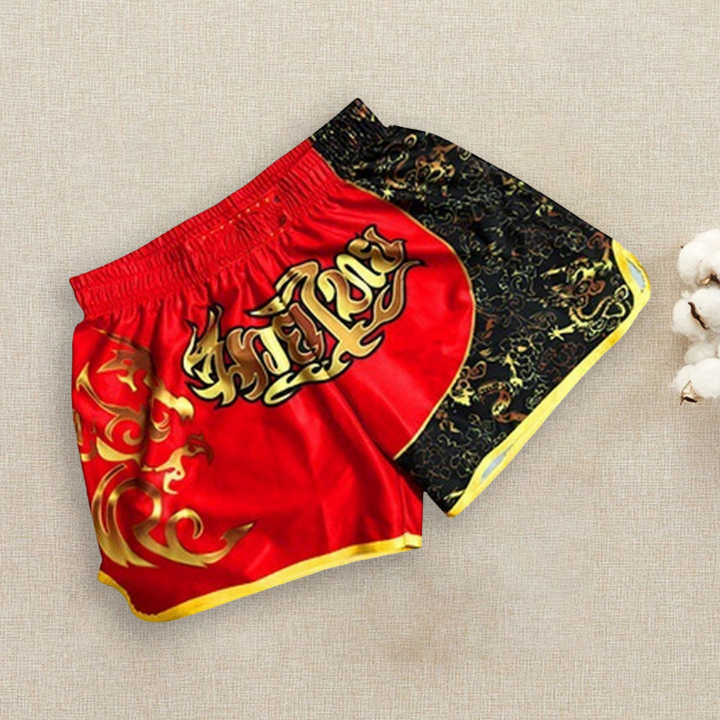 Lightweight Muay Thai Shorts Unisex Ice Silk Quick-dry Embroidered Elastic Waist Kickboxing Boxing Grappling Training Wo