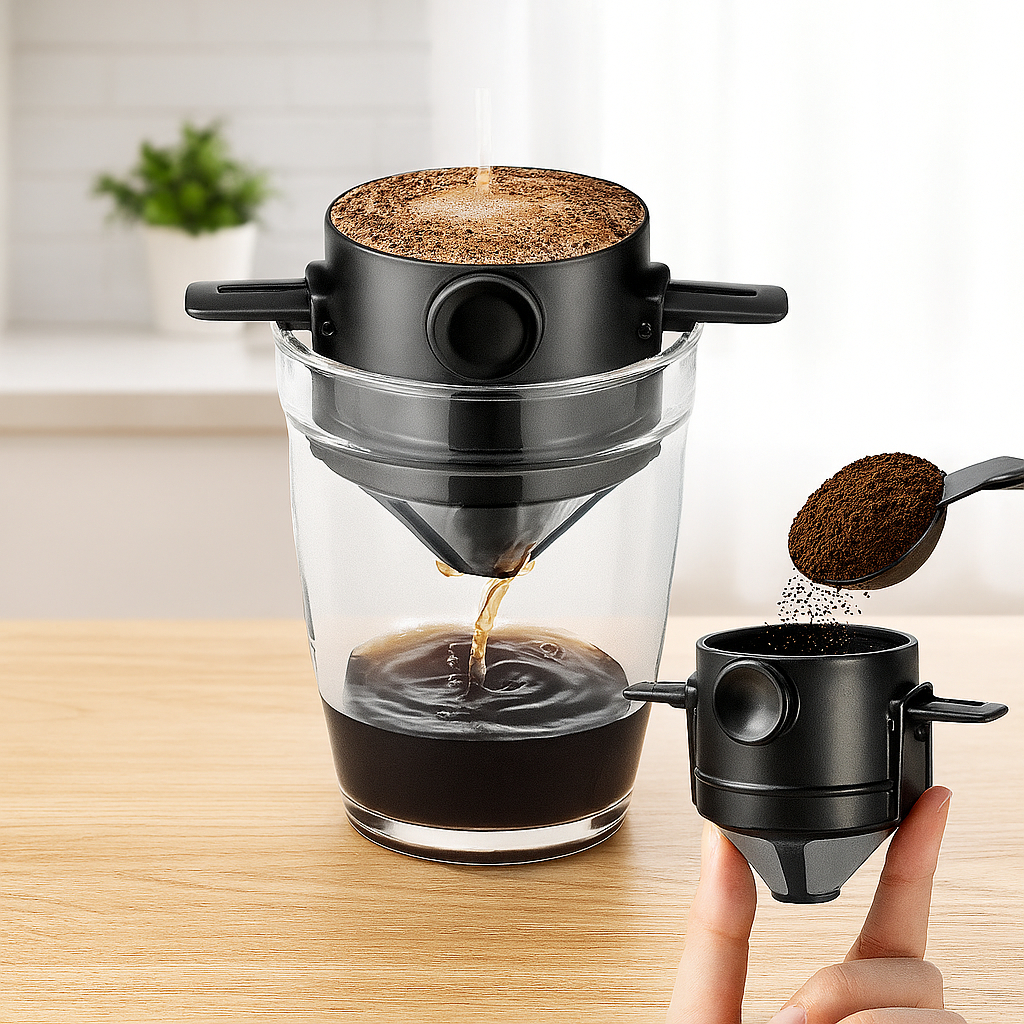 Mini Filtro Coador De Café Portátil Reutilizável Com Suporte Dobrável Inox Para Viagem E Camping