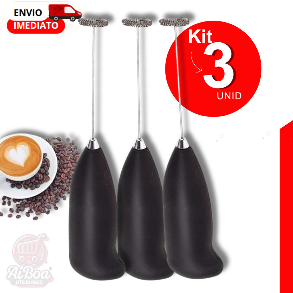 Kit Misturador de Bebidas Elétrico a Pilha Mixer Portátil para Drinks Café Leite Espuma Cozinha Bar