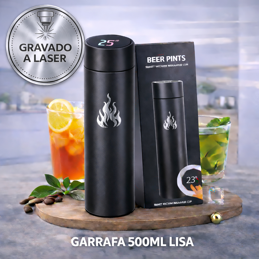 Garrafa Térmica Inteligente 500ml Inox | Display Digital LED, Portátil, Quente e Frio 12h