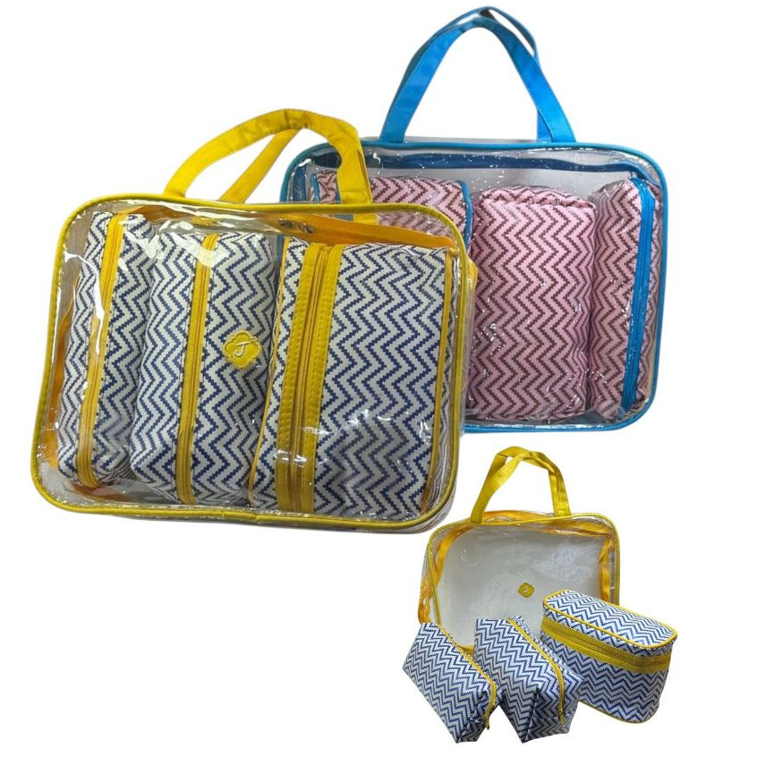 Necessaire Bolsa Conjunto De 4 Peças Organizador De Maquiagens E Cosméticos Para Mala De Viagem