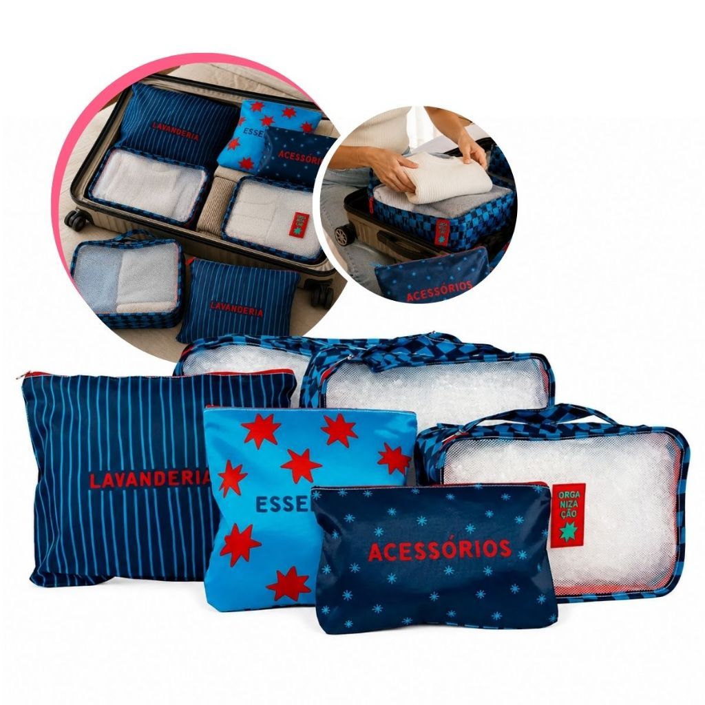 Kit Organizador De Mala Viagem Conjunto Necessaire Bolsa Florie 6 Peças