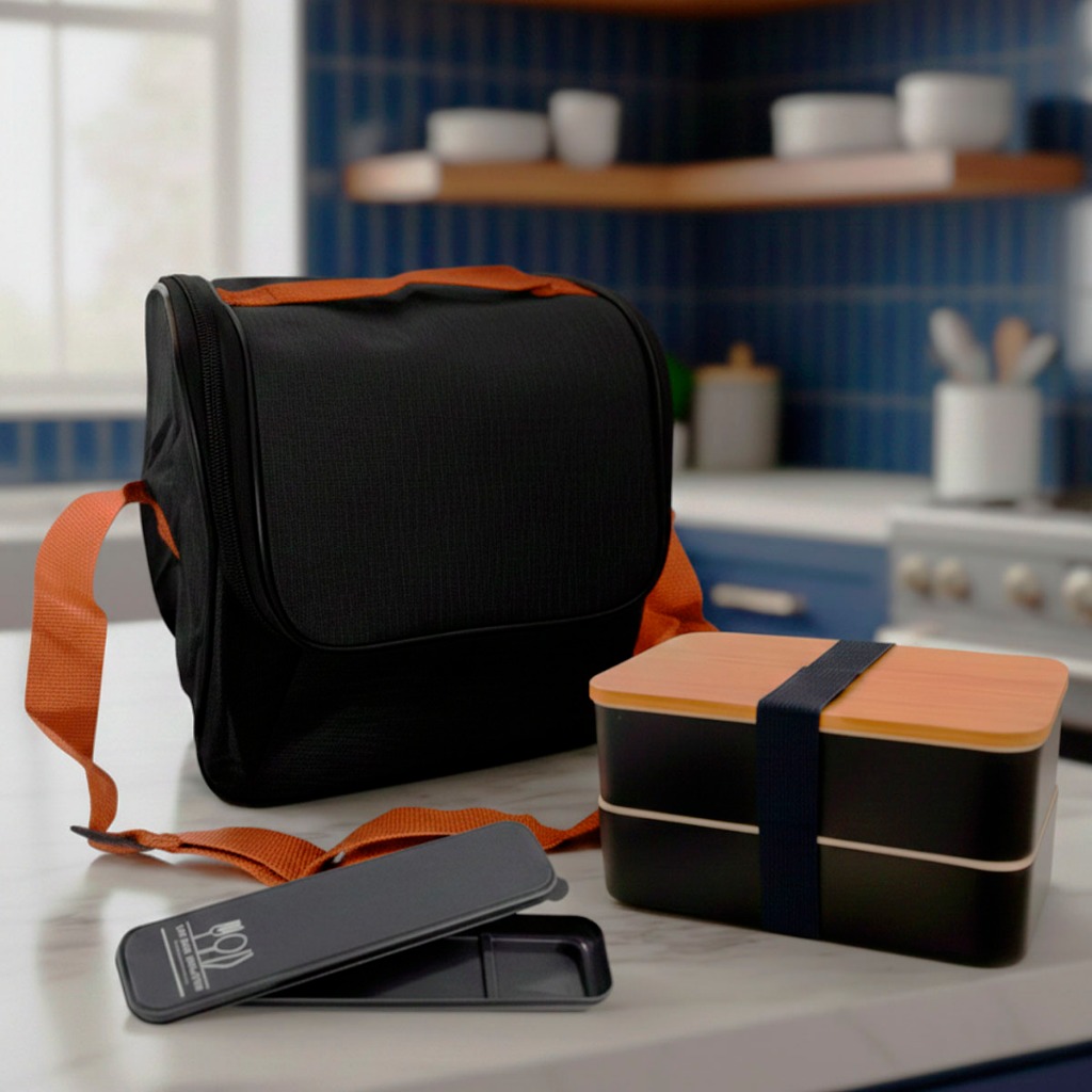 Kit 3 marmita bolsa termica e porta talheres com talher lancheira necessaire conjunto trabalho