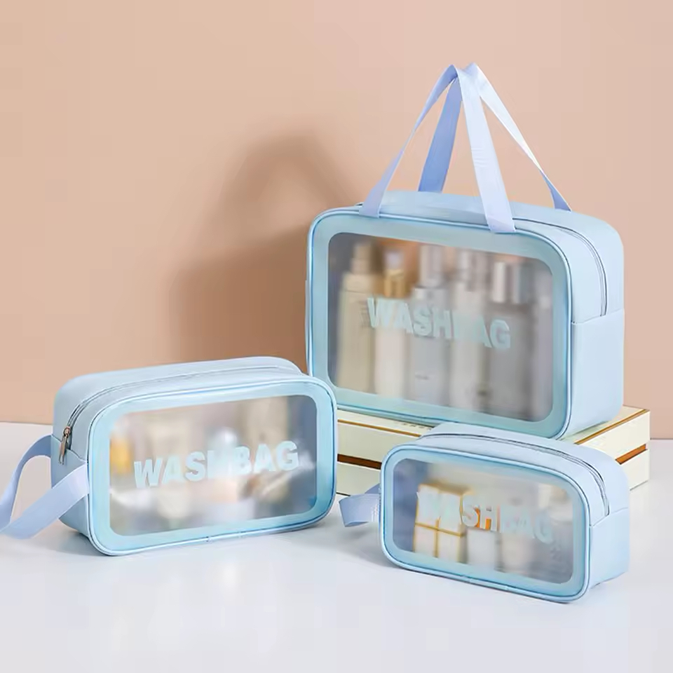 Conjunto 3 Bolsas Wahsbag Necessaire Transparente À Prova D’água Para Maquiagem Viajar Viagem