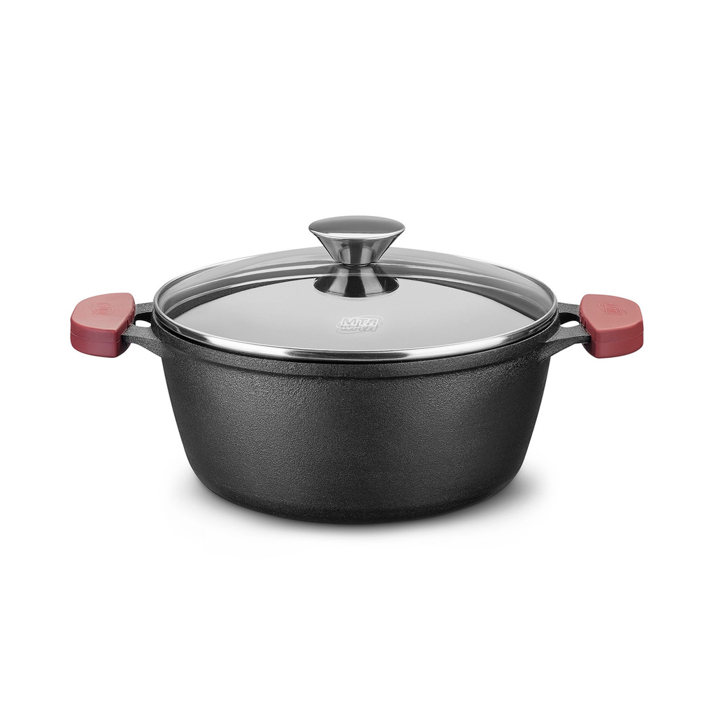 Caçarola de Ferro Fundido Com Tampa de Vidro 2,2L Alça de Silicone MTA