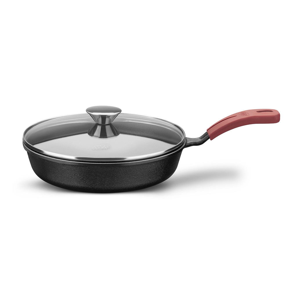 Frigideira de Ferro Fundido Com Tampa de Vidro 1,9L Cabo de Silicone MTA