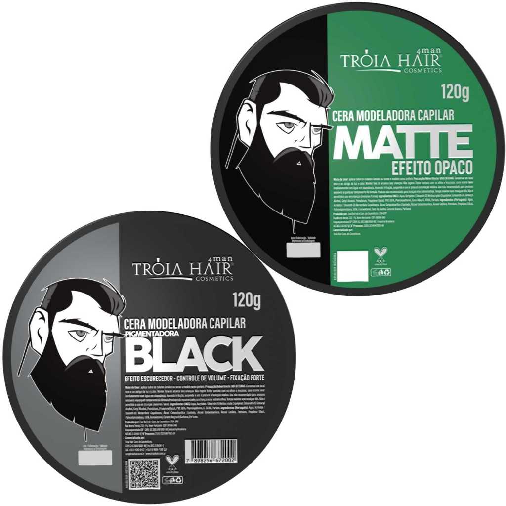2 Cera Modeladora Black/Matte 120g Fixação Suave Troia Hair
