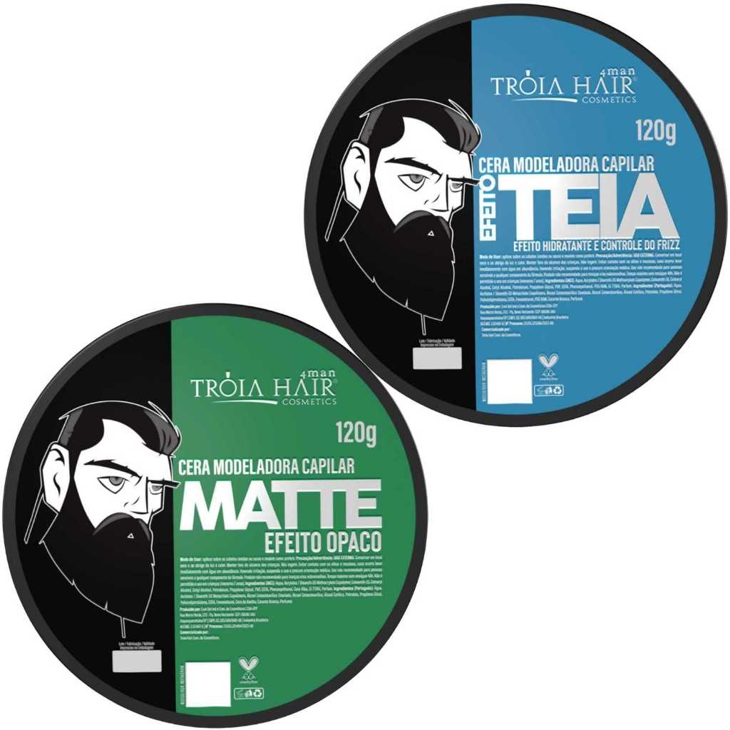 2 Cera Modeladora Matte/Teia 120g Fixação Suave Troia Hair