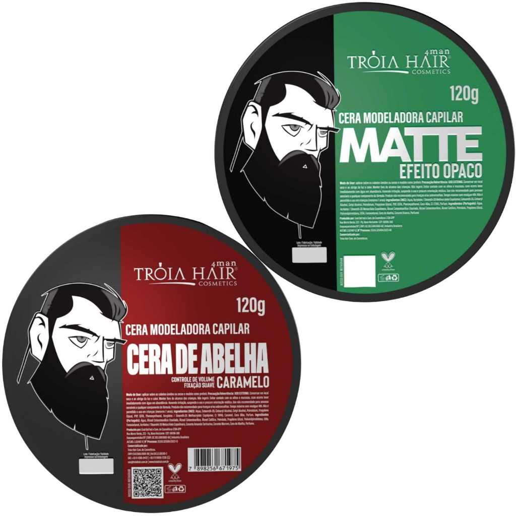 2 Cera Modeladora Caramelito/Matte 120g Fixação Suave Troia Hair