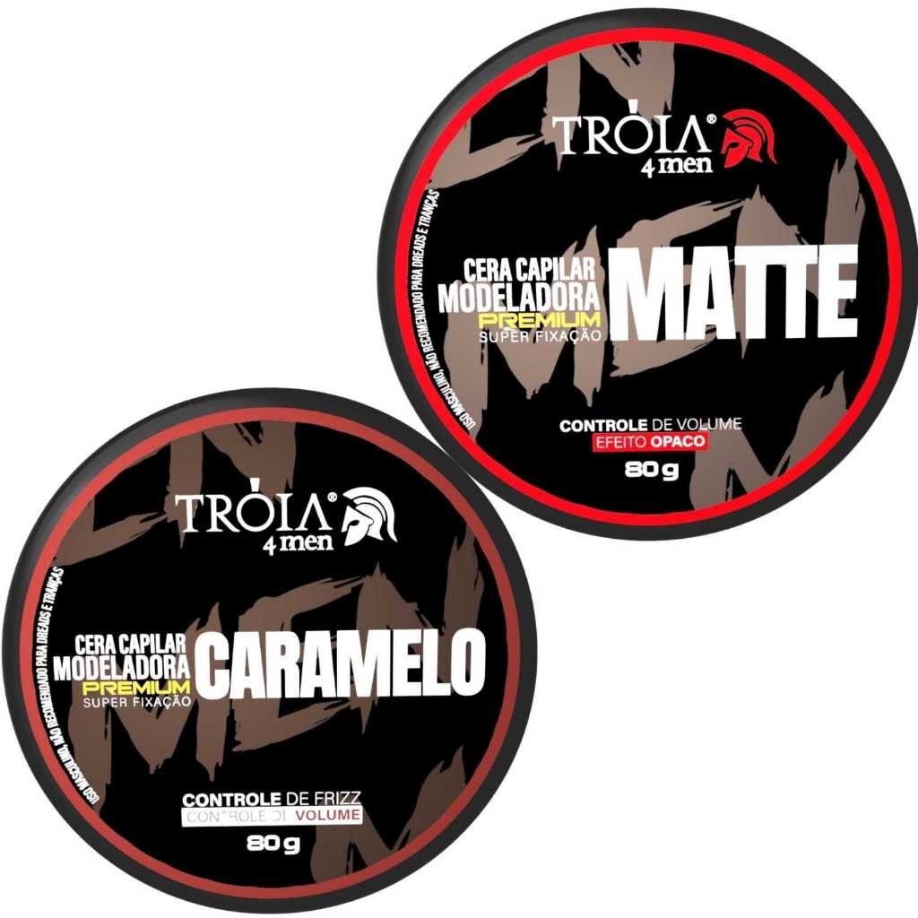 2 Cera Modeladora Matte/Caramelo 80g Fixação Suave Troia Hair