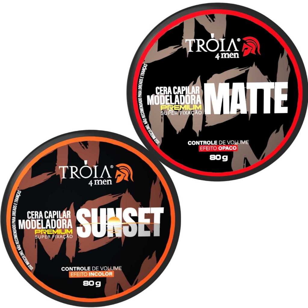 2 Cera Modeladora Matte/Sunset 80g Fixação Suave Troia Hair