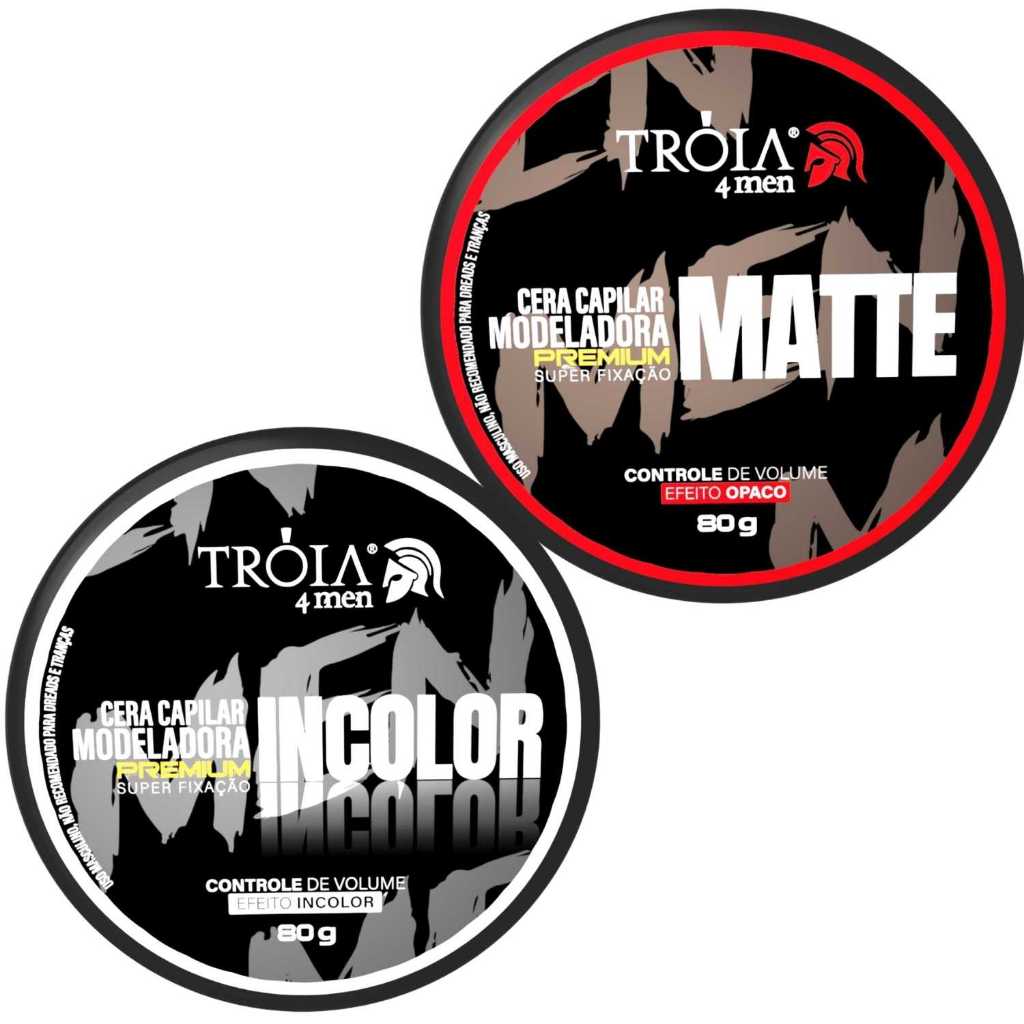 2 Cera Modeladora Matte/Incolor 80g Fixação Suave Troia Hair