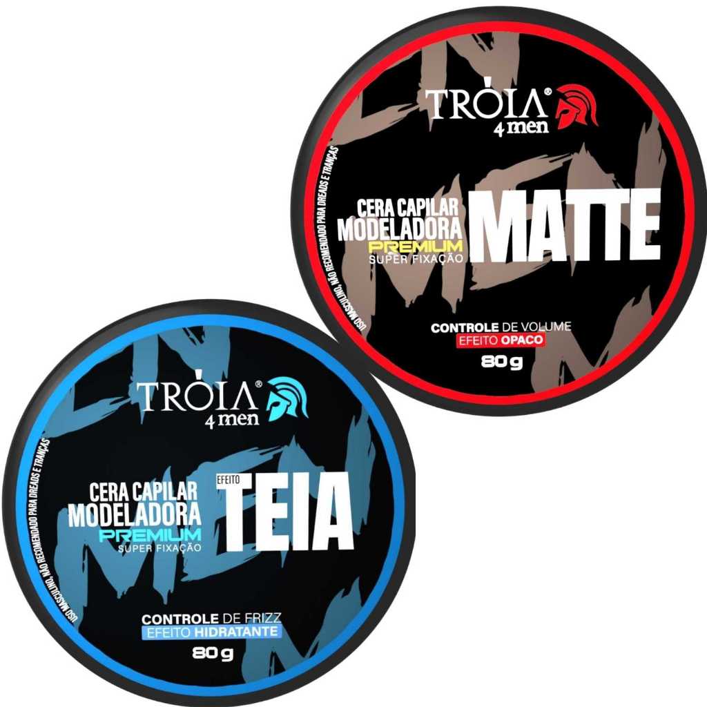 2 Cera Modeladora Matte/Teia 80g Fixação Suave Troia Hair