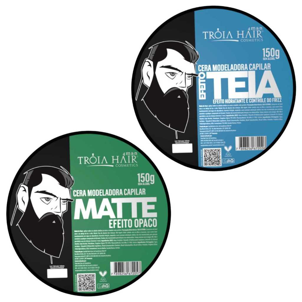 2 Cera Modeladora Matte/Teia 150g Fixação Suave Troia Hair