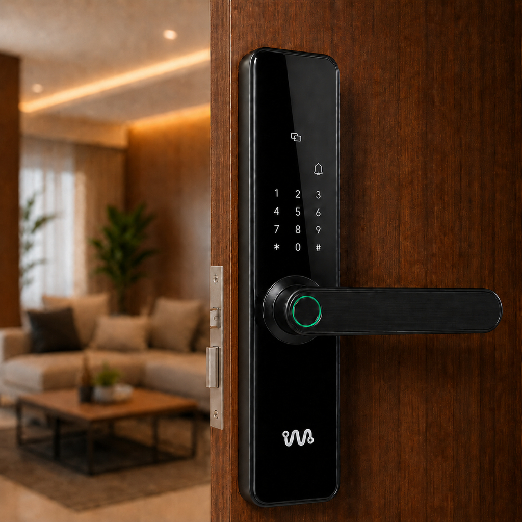 Fechadura Digital Inteligente Biométrica Grafen Wi-Fi 5 em 1 Senha Cartão App Tuya Embutir Maçaneta