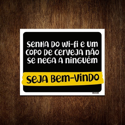 Placa Senha Do Wifi Copo Cerveja Bem Vindo