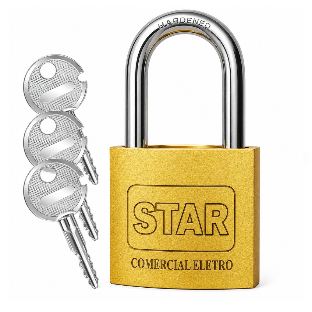 Cadeado Star Chave Tetra 50mm prevenção antifurto 50mm com 3 chaves sistema TRI
