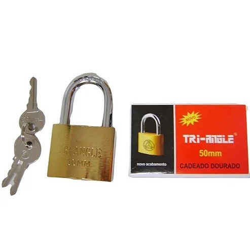 Cadeado 50mm Com 3 Chaves Tri-Angle Dourado Malas Correntes Armários