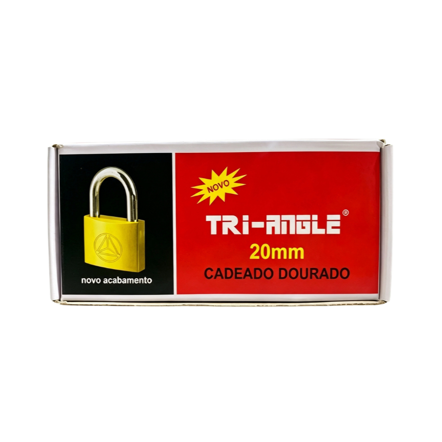 Cadeado 20mm Latão Dourado Tri-Angle com 3 Chaves Haste de Aço para Mala Armário Portão Corrente Cacifo